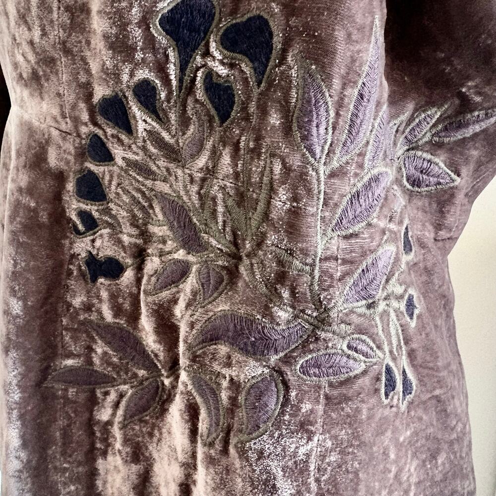 Vintage Y2K J Jill Mauve Crushed Velvet Embroidered Jacket Blazer Boho Western - Picture 5 of 11